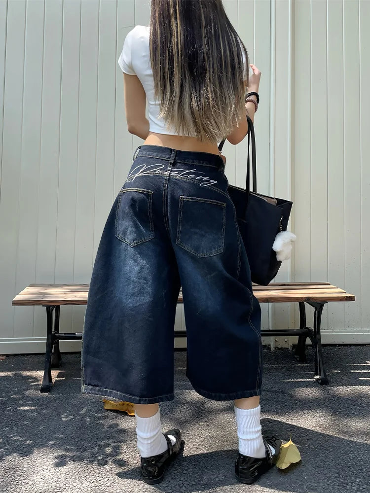 Loose High Waist Wide Leg Seven-Foot American Vibe Jeans Women's Summer New Sle Slimming Loose Fit Casual High Street Jeans