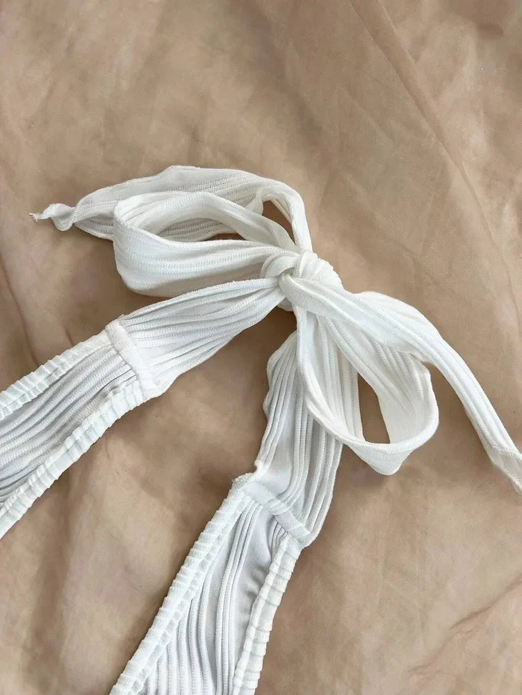 Sexy V-neck Halter Neck Crop Top for Women Summer Sleeveless Solid Split Backless Top Y2K Clothes