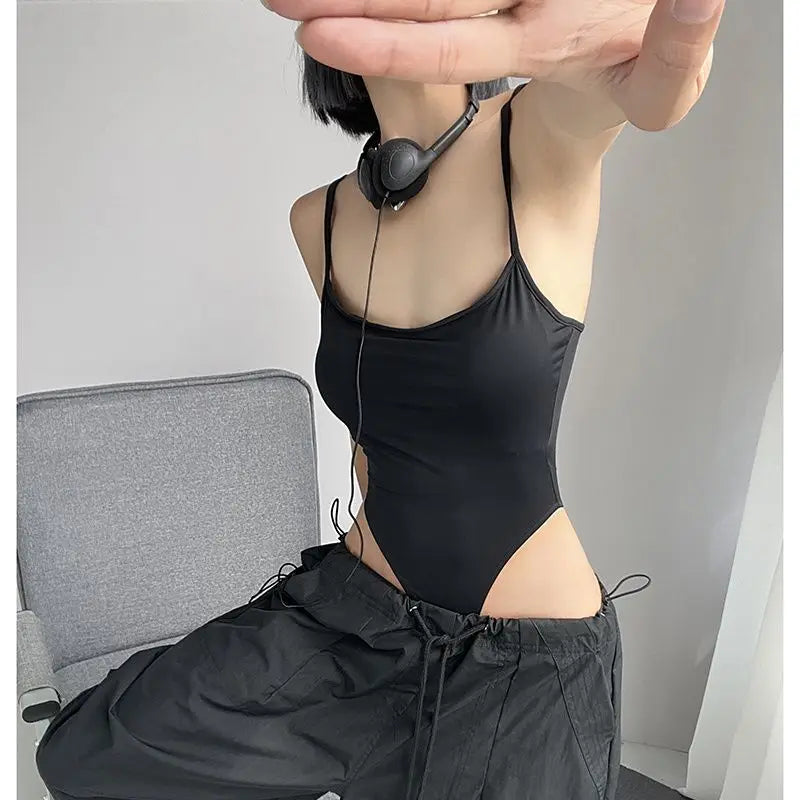Solid Backless Camis Women Summer with Chest Pad Hollow Out Crotchless Top Sexy American Style Hotsweet Streetwear Slim Thin