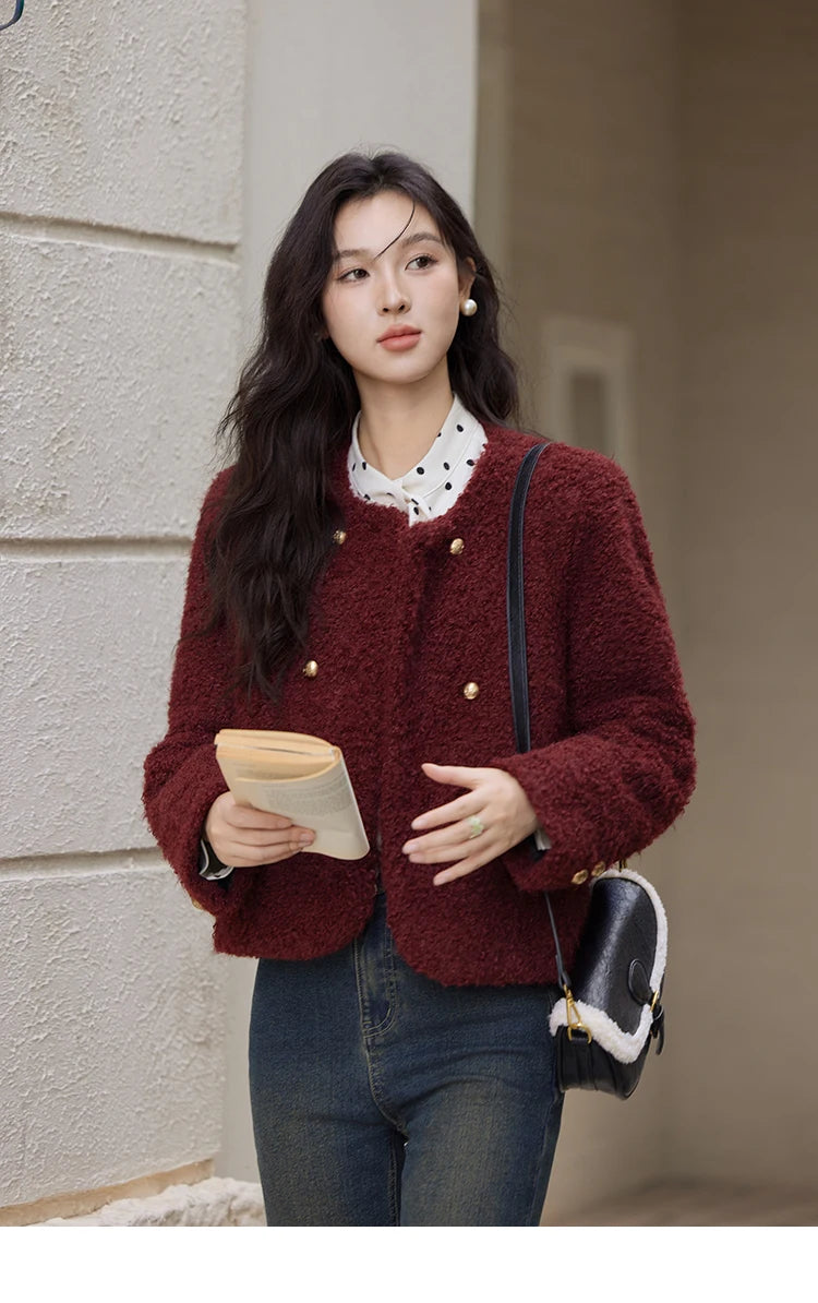 MISHOW Wave Point Long Sleeve Brushed Blouse Rabbit Ear Collar 2024 Winter Women Clothes Temperament Thickened Shirts MXD56X1697