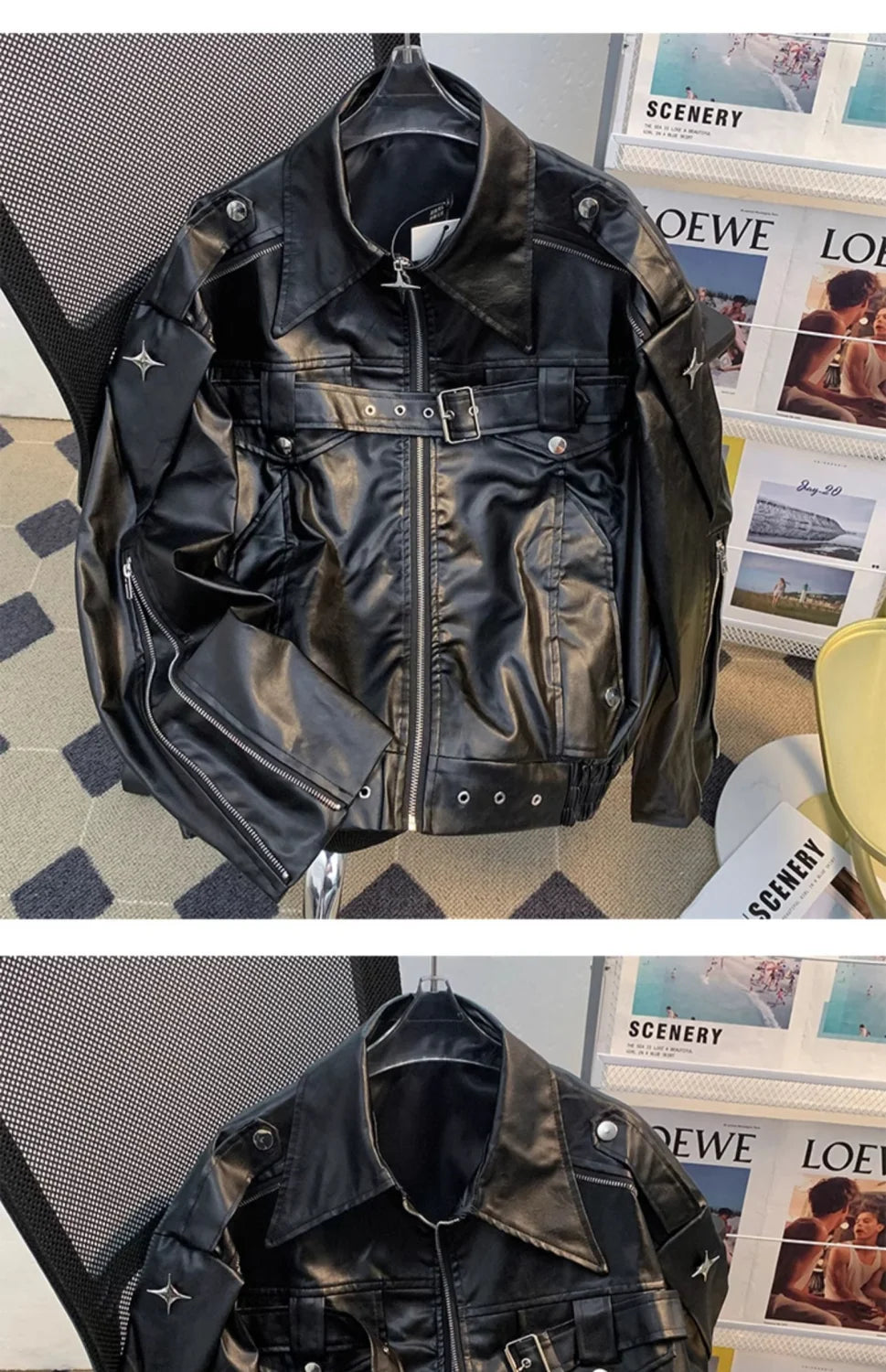 Niche deconstruction Heavy Industry leather jacket for men Spring and autumn design sense loose short motorcycle leather jacket
