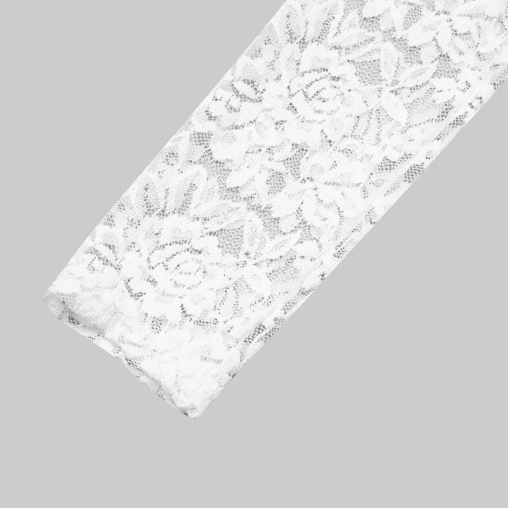 Women Elegant White Lace V-Neck Bodysuits Sexy One Piece Fitted Bodyshaper Jumpsuits Long Sleeves Shapewear Slimming Waist Tops