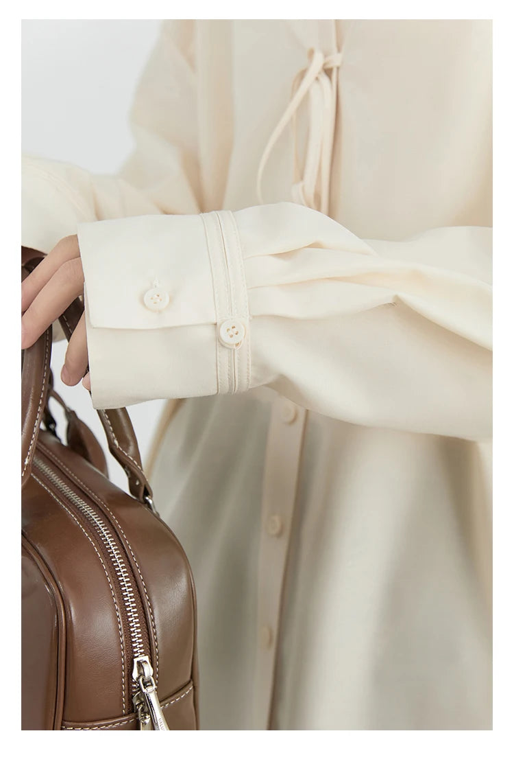 CHIC VEN Women Shirt Loose Casual Solid New Lapel Tie Design Sun Protection Blouses Long Sleeved Female Coat Summer 2025