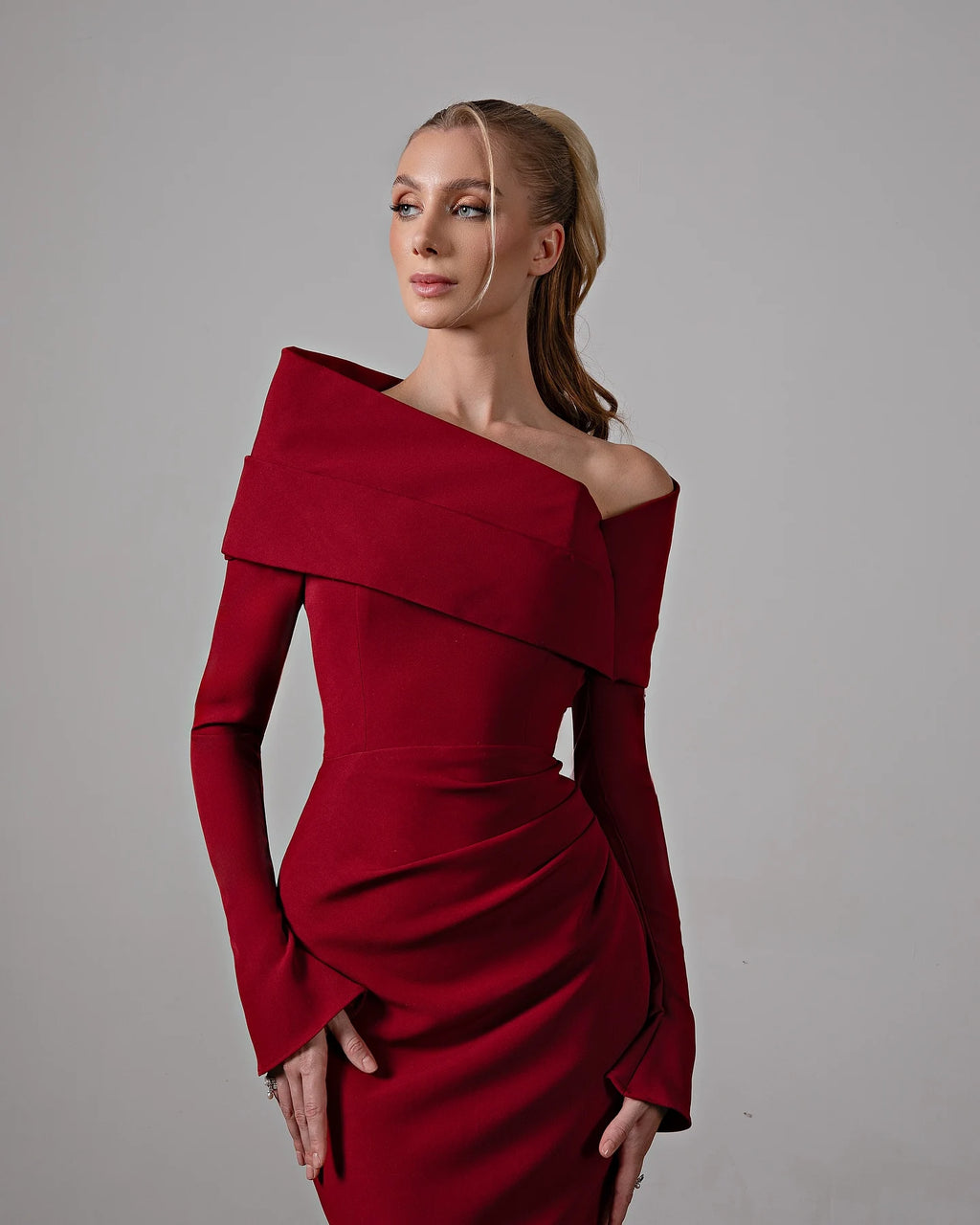 Customized Delicate Jersey Mermaid Off the Shoulder Evening Dresses Modern Long Sleeves Bridal Party Custom Made Prom Dress