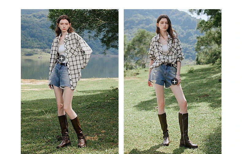 TOYOUTH Women Long Sleeve Blouse Shirt 2025 Spring New Cotton Plaid Retro Turn Down Collar Casual Shirt Tops