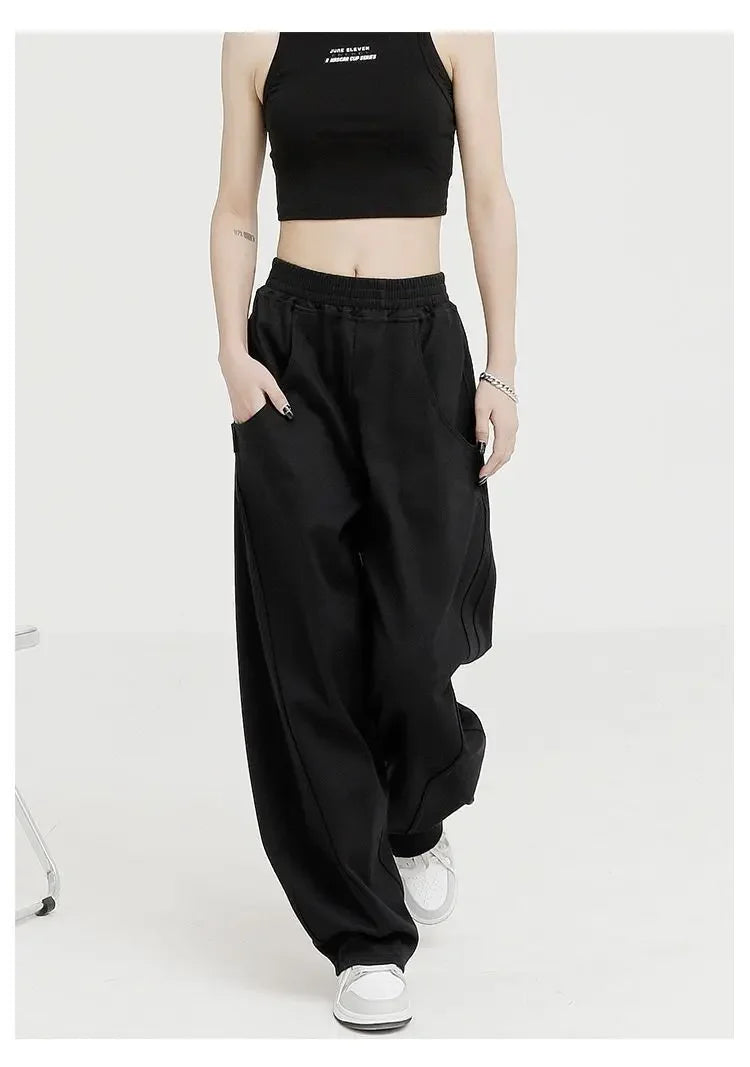 Autumn New Style Light Tawny Women's Sports Pants Loose Sweatpants Banana Shape Hiphop Elastic Waist Wide Leg Trousers