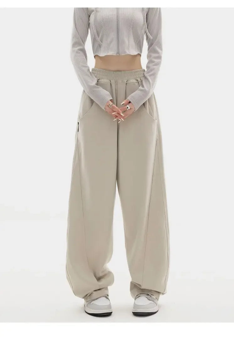 Autumn New Style Light Tawny Women's Sports Pants Loose Sweatpants Banana Shape Hiphop Elastic Waist Wide Leg Trousers