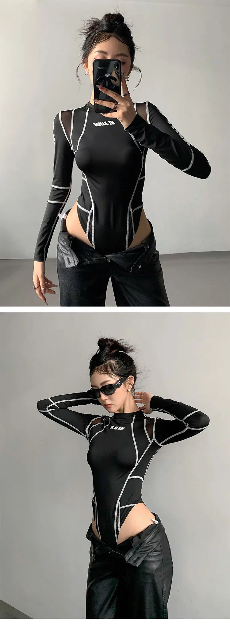 American Style Spicy Girl Long Sleeve Round Neck Bodysuits Women's 2024 Summer New Sexy Pure Desire Niche Slim Top ONCL