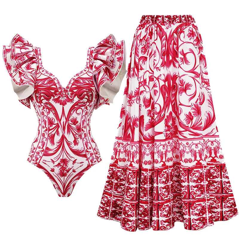 2024 New Off Shoulder Bow Tie One Piece Swimsuit Set Summer Swimwear Women Beachwear Luxury Bathing Suit