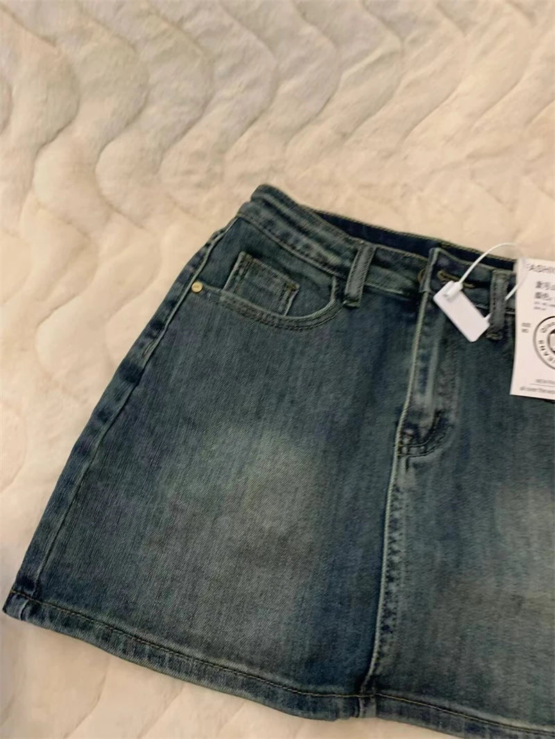 Women's Blue A-Line Skirt Y2k Mini Skirts Korean Harajuku Vintage 90s Aesthetic Shorts Skirt 2000s Fashion Clothes Summer 2024