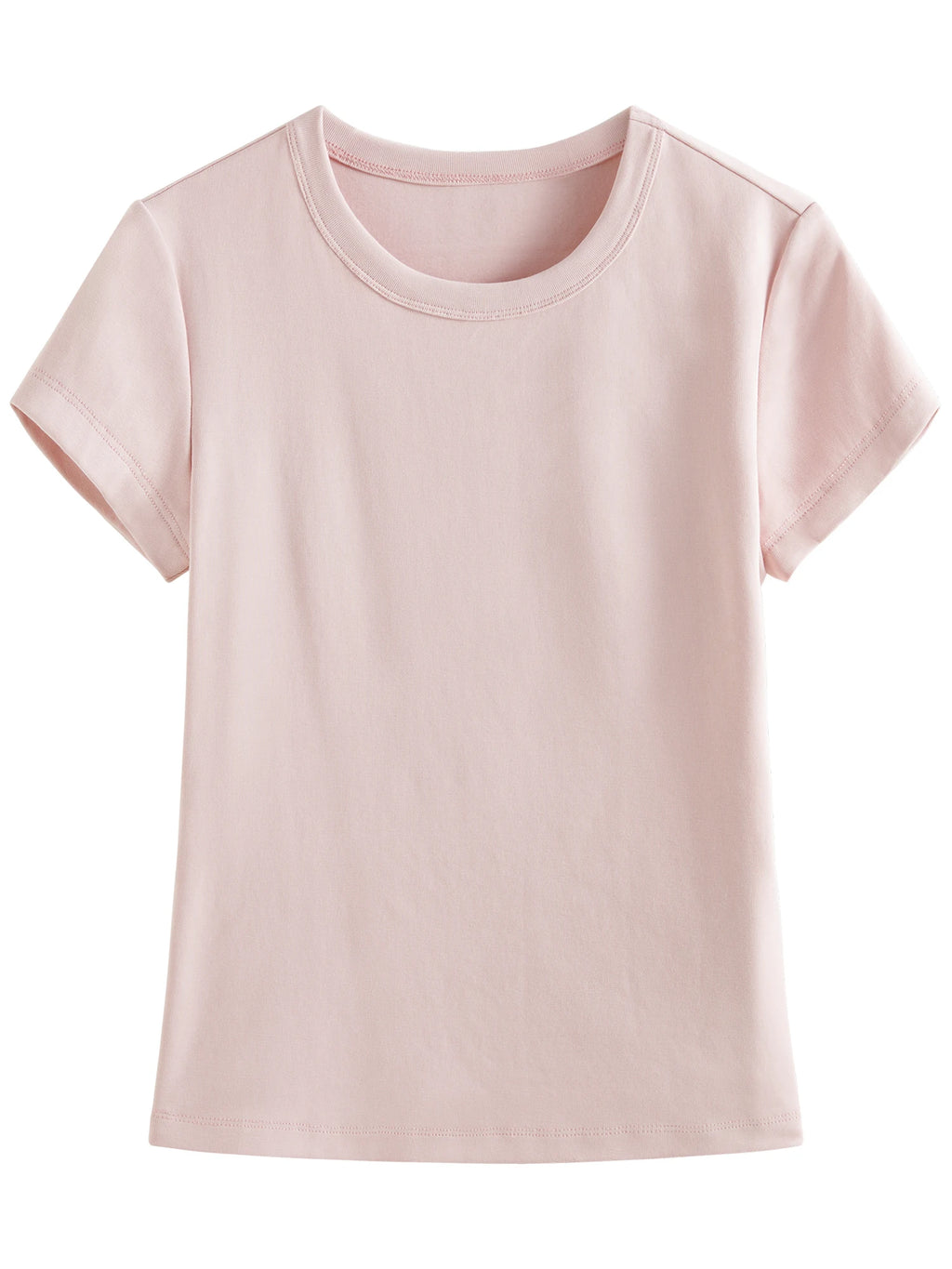 FSLE MInimalism Style Pink Straight Shoulder Short-sleeved T-shirt for Women 2025 Summer New Slim Fit Round Neck Top 25FS12113