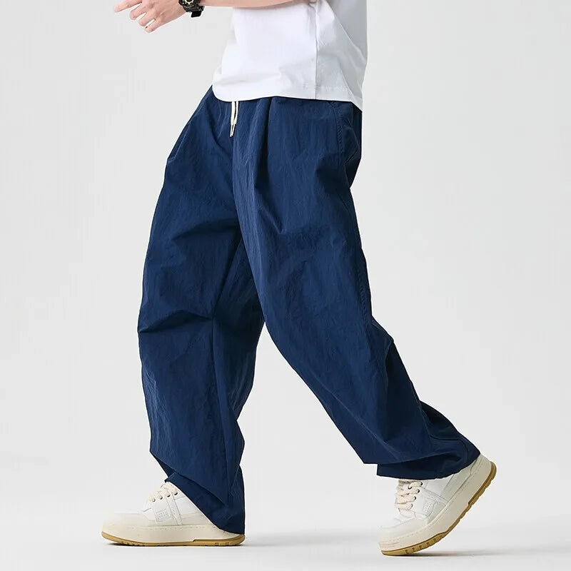 Wide Leg Pants Men and Women 2025 New Light Thin Solid Casual Harun Pants Elastic Waist Loose Oversize Fashion Trendy Streetwear