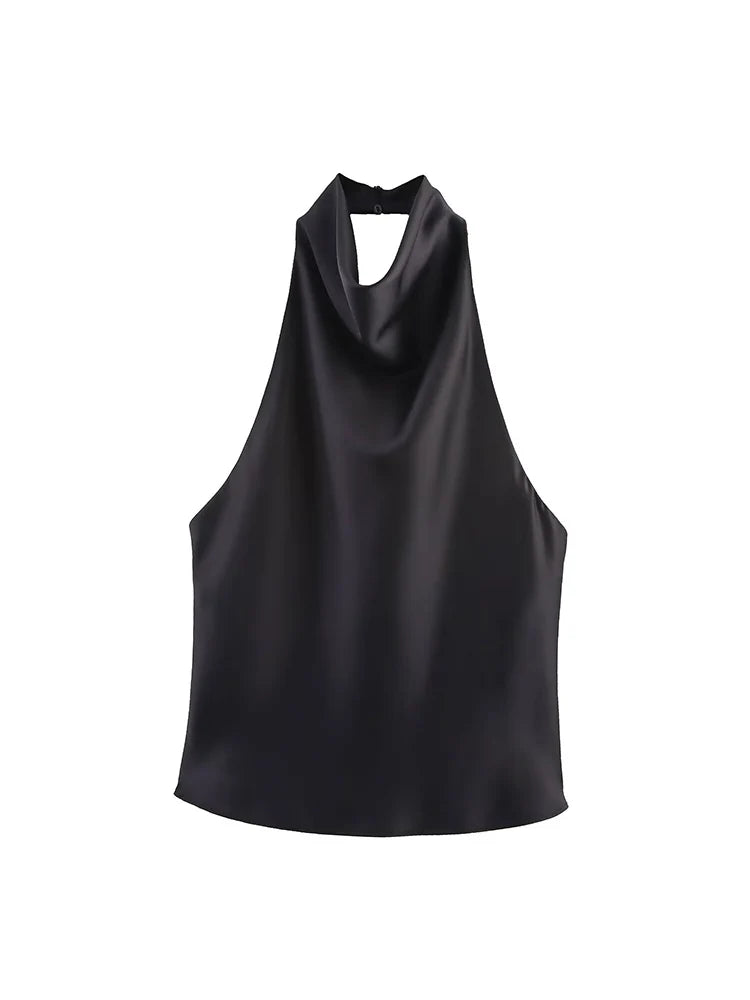 TFMLN Elegant Halter Top for Women Spring Summer Sexy  Backless High Street Waistcoat Female Fashion Solid Halter Neck Tops