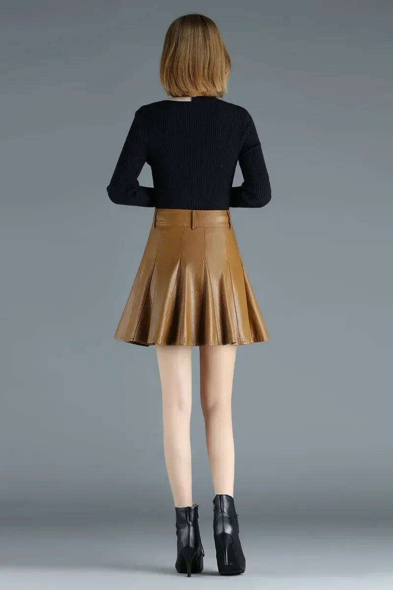 Woman Skirts Elegant Plus Size New Fashion Korean Style Genuine Real Leather Skirts High Waist Mini Skirt Womens Sexy Skirt