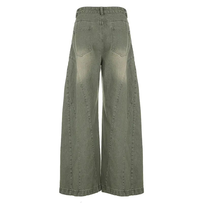 Retro Fashion Old-segmented Denim Cargo Pants Low Waist Loose American Street Harajuku Casual Jeans Women Unisex Wide-leg Pants