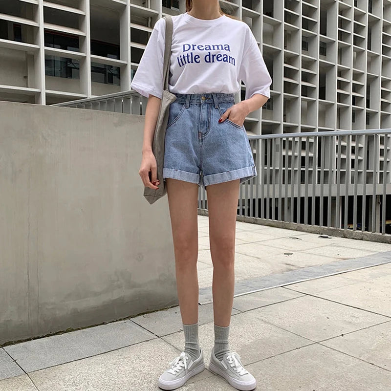 Slimming High Waist A-Line Denim orts Women's Bla Autumn Winter Korean Sle Summer Trendy Hot Pants Casual Outerwear