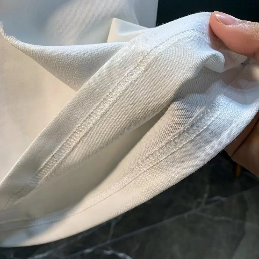 Summer Men's Cotton T-shirt Oversized Loose  Retro Trendy Printed Top High Quality Men's Clothing High Street Fashion Sweatshirt