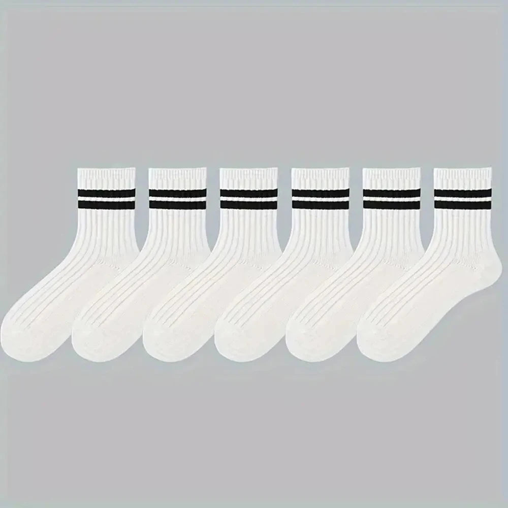 2/6/10/20 Pairs Neutral Striped Round Neck Socks Spring Summer Sweat Absorbing Breathable Solid Color Couple Sports Leisure Sock
