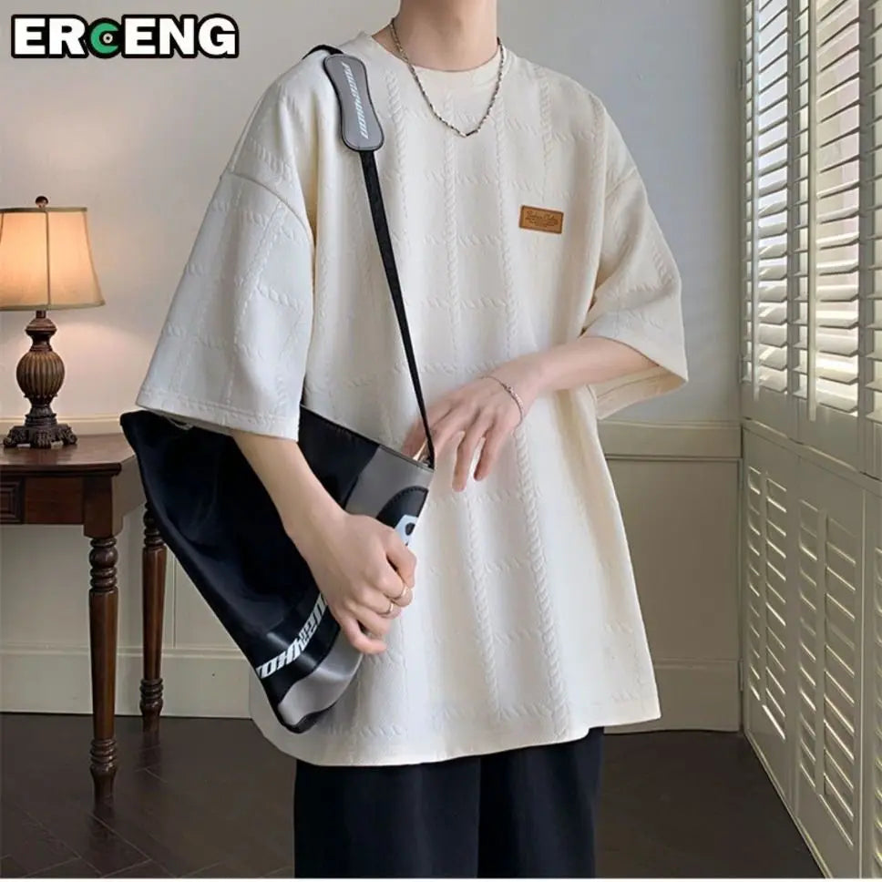 Hong Kong Style High Street Short Sleeve Men's Summer Trendy Brand Five-point Sleeve T-shirt Loose Half Sleeve