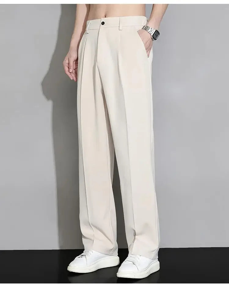 Summer Solid Color Fashion Straight Pants New Man High Street Casual Zipper Pockets Button Loose Korean Style All-match Trousers