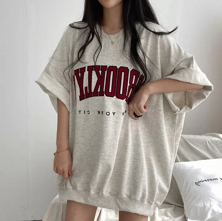 Women's Loose-Fit Short Sleeve Cotton T-Shirt Korean Style Summer Fashion Plus Size Niche Design Sensibility Crew Neck