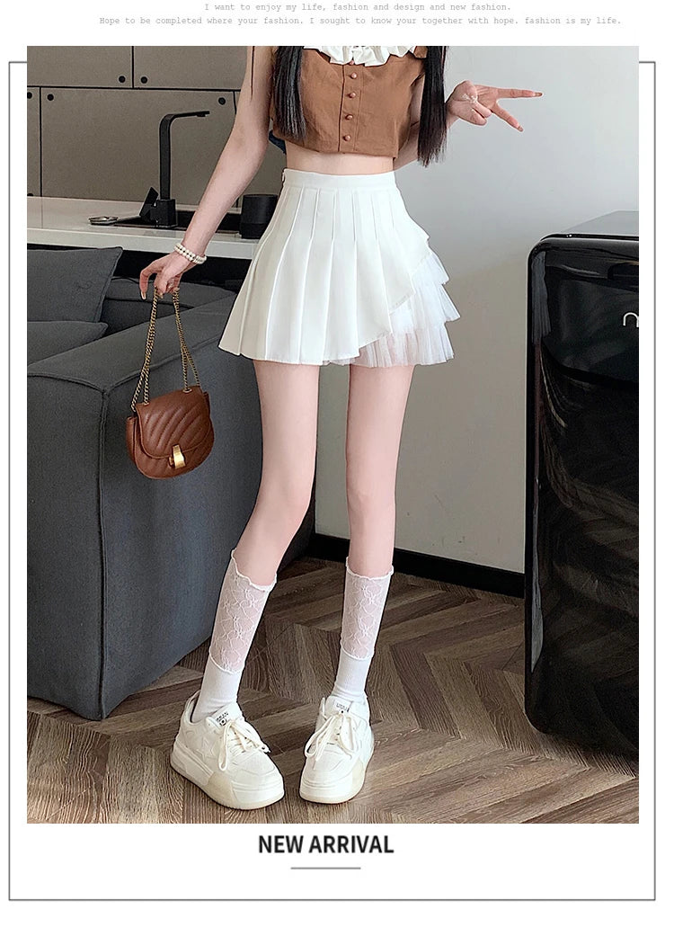 Slimming A-Line  Skirt for ort Women High Waist Pleated Tulle f Body Skirts Commute Sle Summer Collection