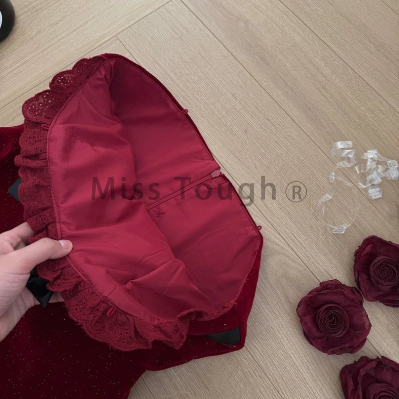 Gothic Y2k Lolita Style One Piece Dress Women Sexy Red Rose Flower Bow Party Mini Dress Japanese Fashion Elegant Dresses 2025