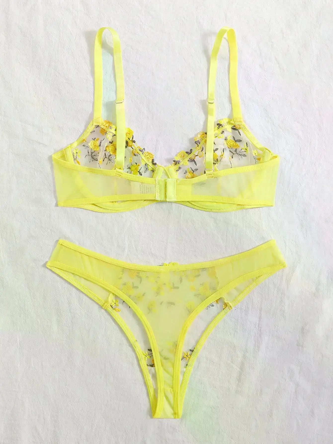 Transperant Lingerie Set Women Mesh Net Sexi Lenceria Sensual Mujer Bra Sets Embroidery Floral Underwired
