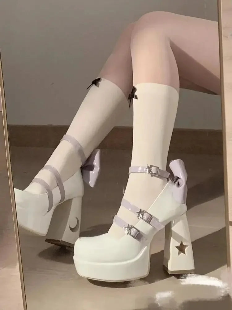 Mary's Spring New Women's Fashionable Thick Heel Bow Hollow Out Line Toe Flats Summer Season Flat Heel Women's Shoes