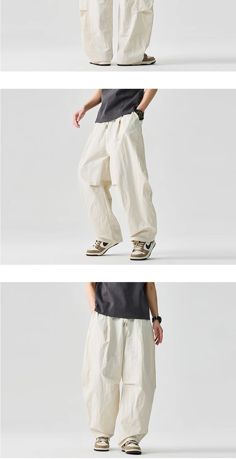 Wide Leg Pants Men and Women 2025 New Light Thin Solid Casual Harun Pants Elastic Waist Loose Oversize Fashion Trendy Streetwear