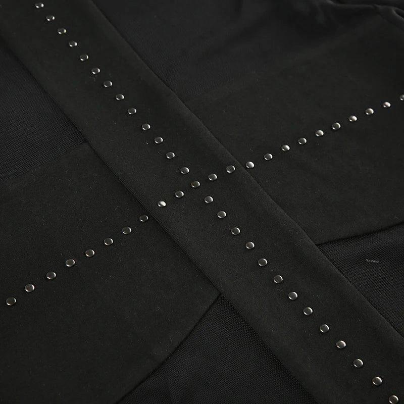 IAMSURE Sexy Patchwork Mesh Bodysuits See Through Turtleneck Long Sleeve Rompers Women 2024 Autumn Spring Fashion Streetwear