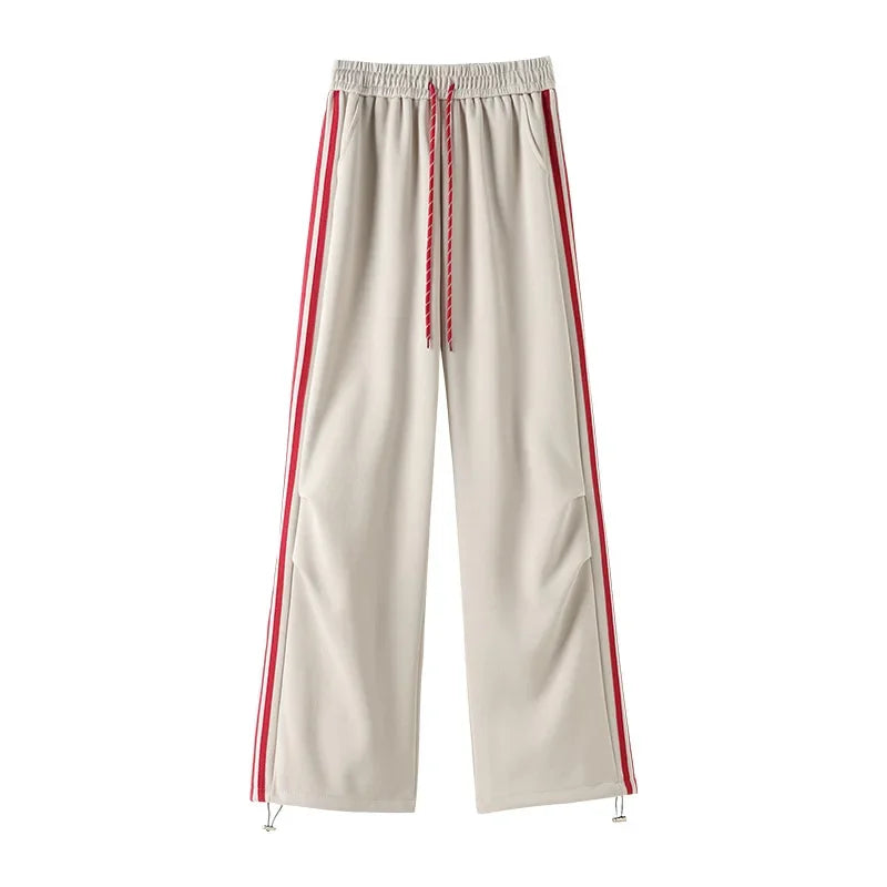 New 2025 American Stripe Sports Pants Women's Spring Autumn Wide Leg Loose Jazz Dance Casual Parachute Long Trousers