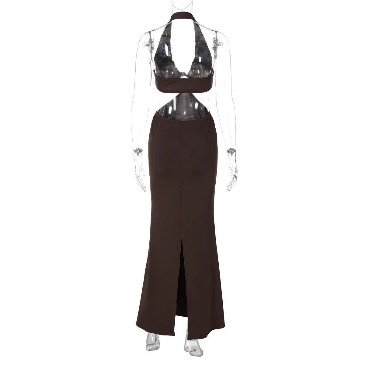 Hugcitar Women'S Fashion Halter Solid Hollow Out Backless Sexy Slit Maxi Dress 2025 Summer Clothes Beach Vacation Y2K Wholesale