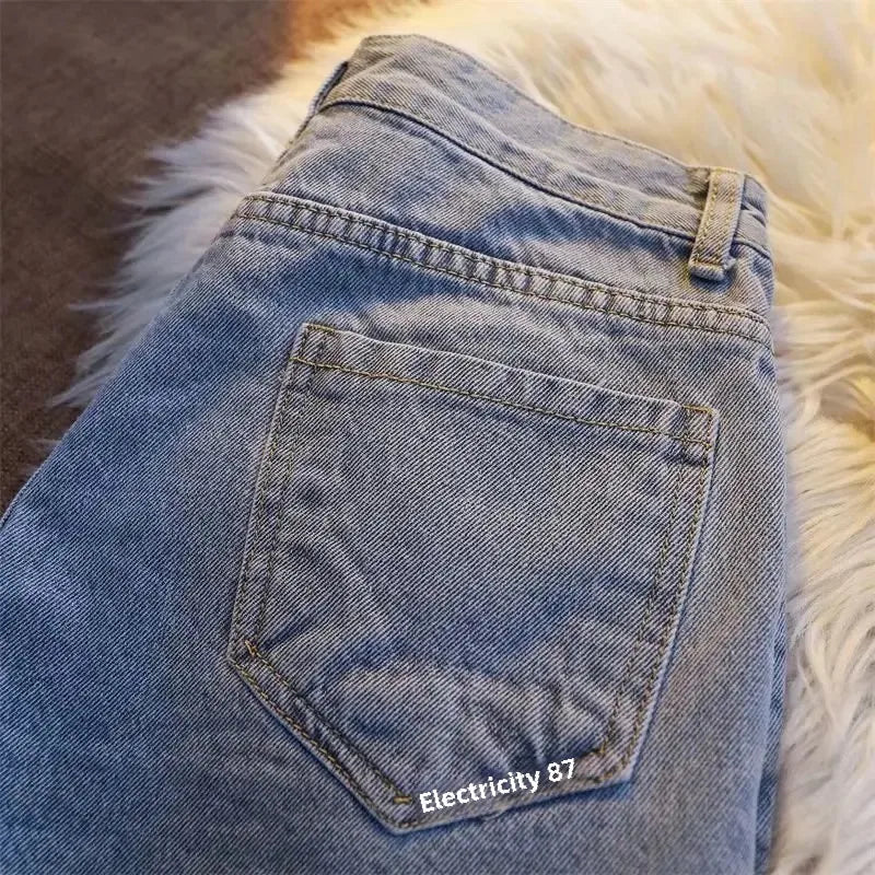 Design Sensibility Denim Cotton Shorts 2023 Summer Petite Straight-Leg Medium Length Wide Leg Casual Style Women's Trousers
