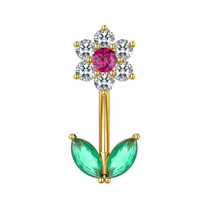G23titan 14G Zircon Flower Barbell Belly Button Ring Women Body Sexy Navel Piercing Anti Allergic Jewelry Accessories Ombligo
