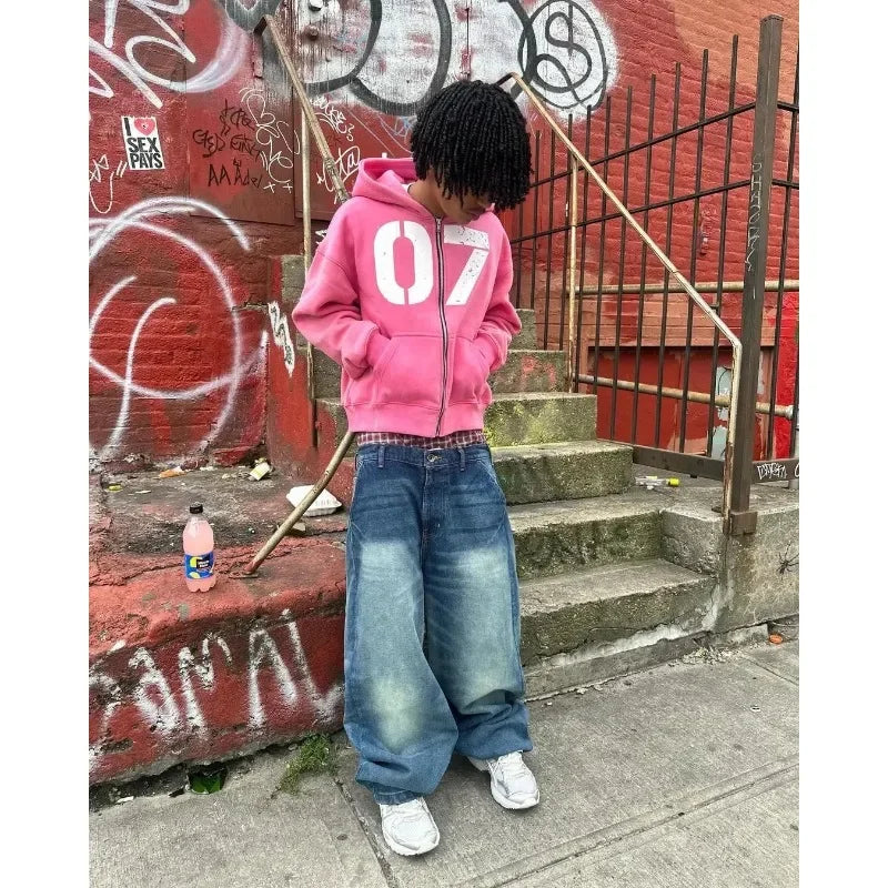 Men 07 Yellow Hoodie American Retro Graphic Print Cotton Thickened Oversized Streetwear Pullover Casual Sweatshirt Fall Winter