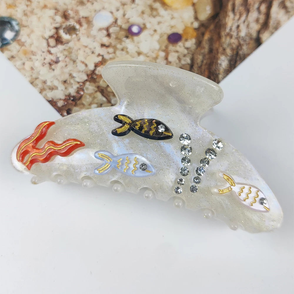 Sea Series Large Hair Claws Clip Diamond Starfish Conch Hair Clips Acetate Hair Accessories Handmade