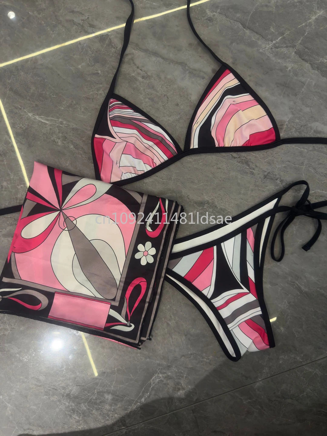 Luxury Design Women's Scarf Bikini Set Italy Designer Brand Scarf Strapless Swimsuit