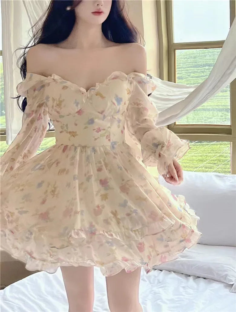 French Style Gentle Flower Print Dress Summer 2024 Slimming Perfect Beauty Pure Desire Sweet First Love Princess Dress For Women