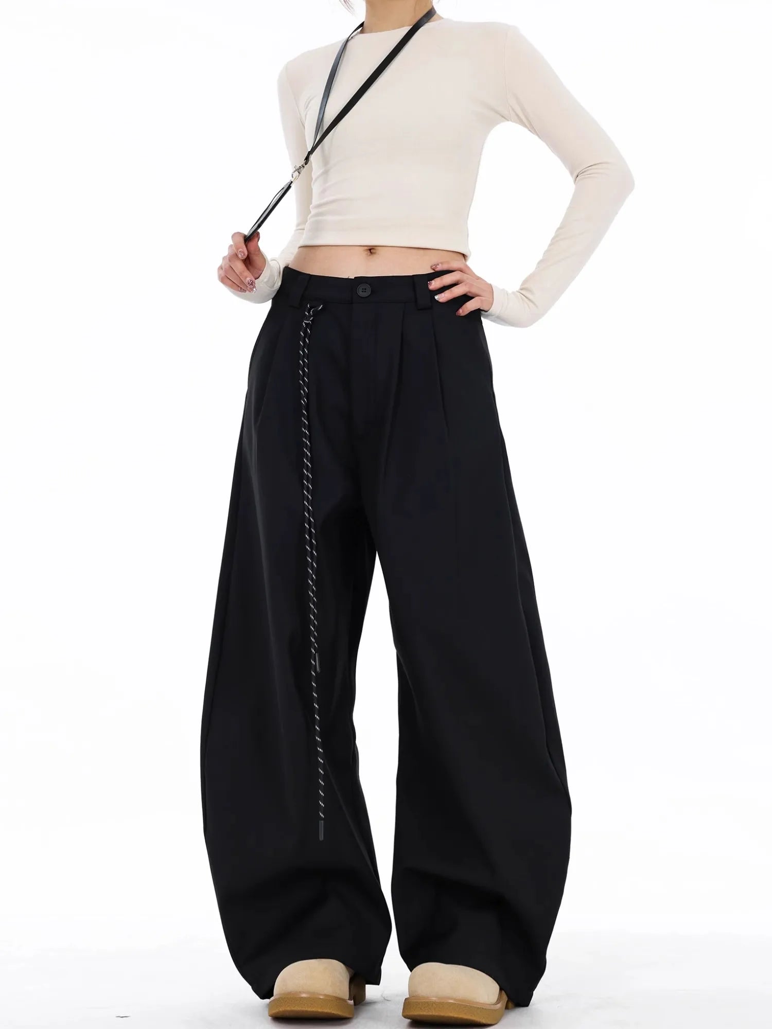 High Waist Women Suit Pants Straight Office Ladies Korean Fashion Trousers Casual Button Loose Female Black Pants New 2025
