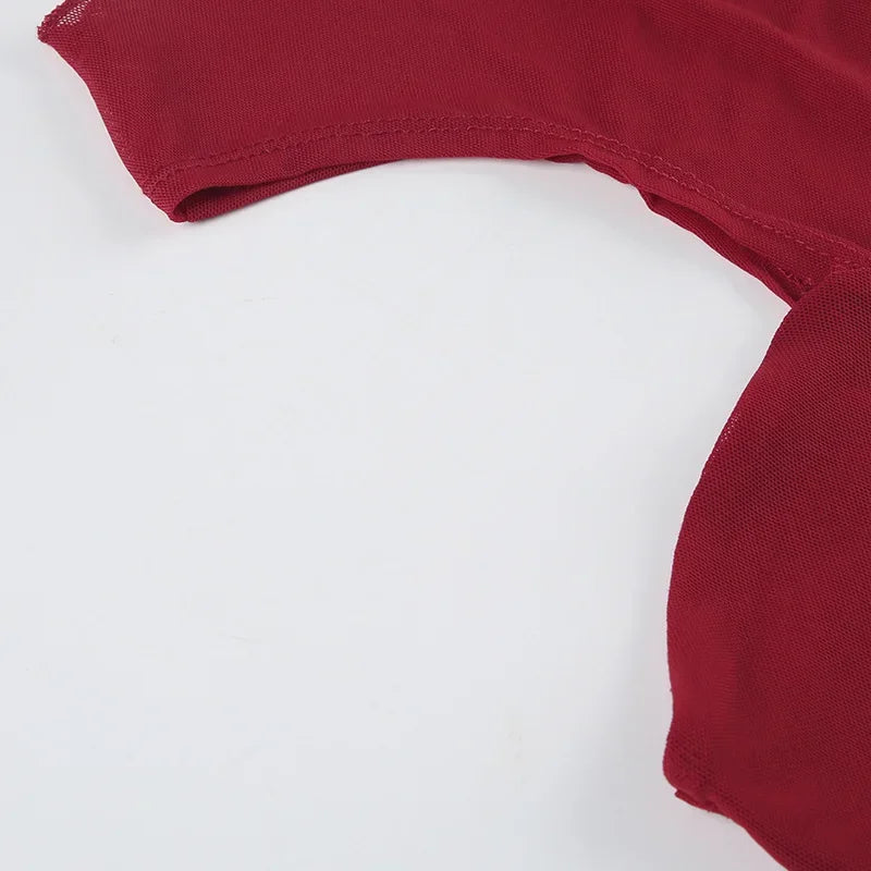 Red Lingerie Sexy Bodysuit Transparent Mesh Body Feminino Neck-mounted One-pieces Backless Tops For Women Y2k Clothes Bustier
