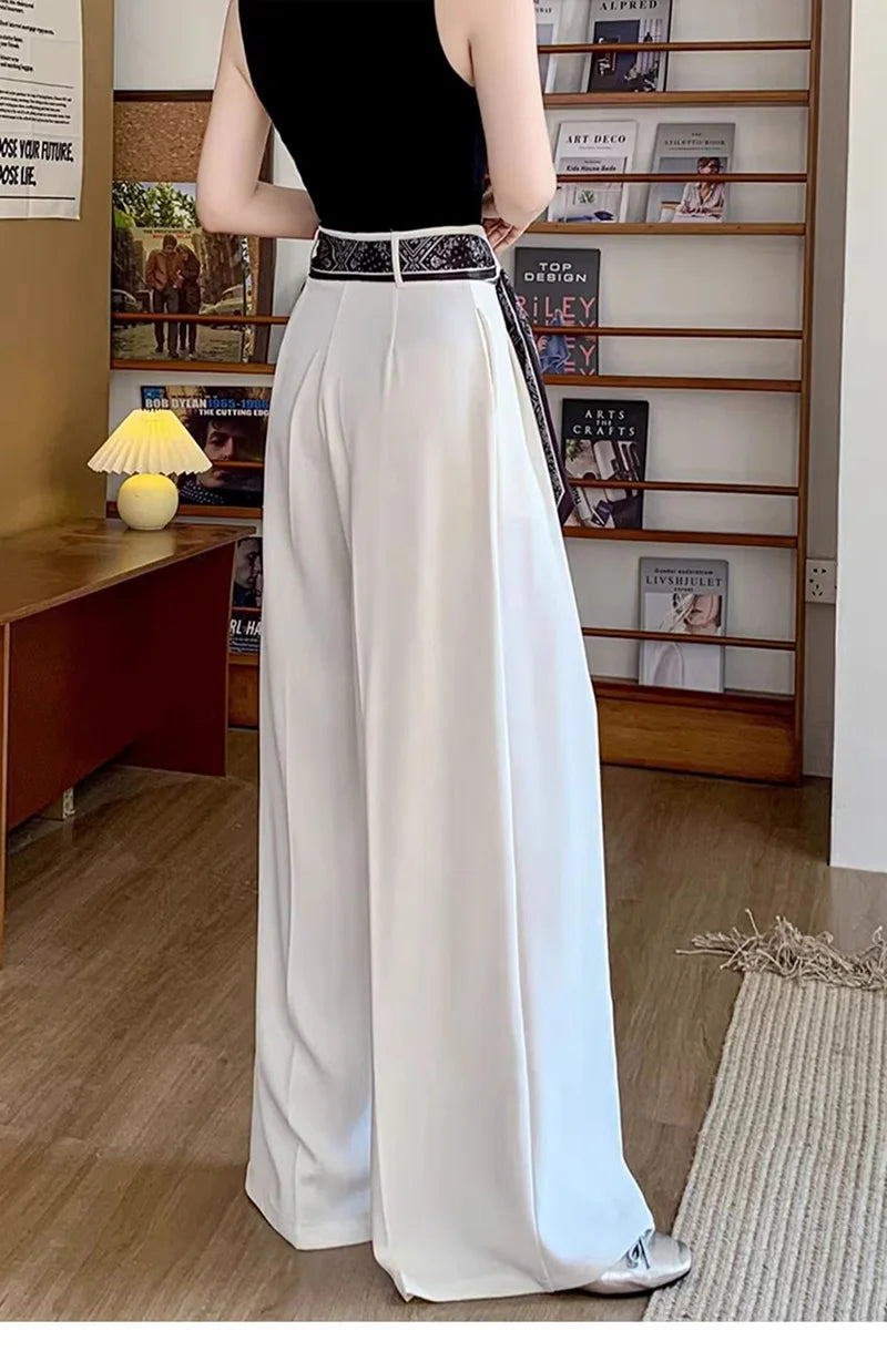 Zoki Chic Lace Up Suit Wide Leg Pant Women Elegant Loose High Waist Bow Trousers Korean Fashion Female Casual Sweet Pants New