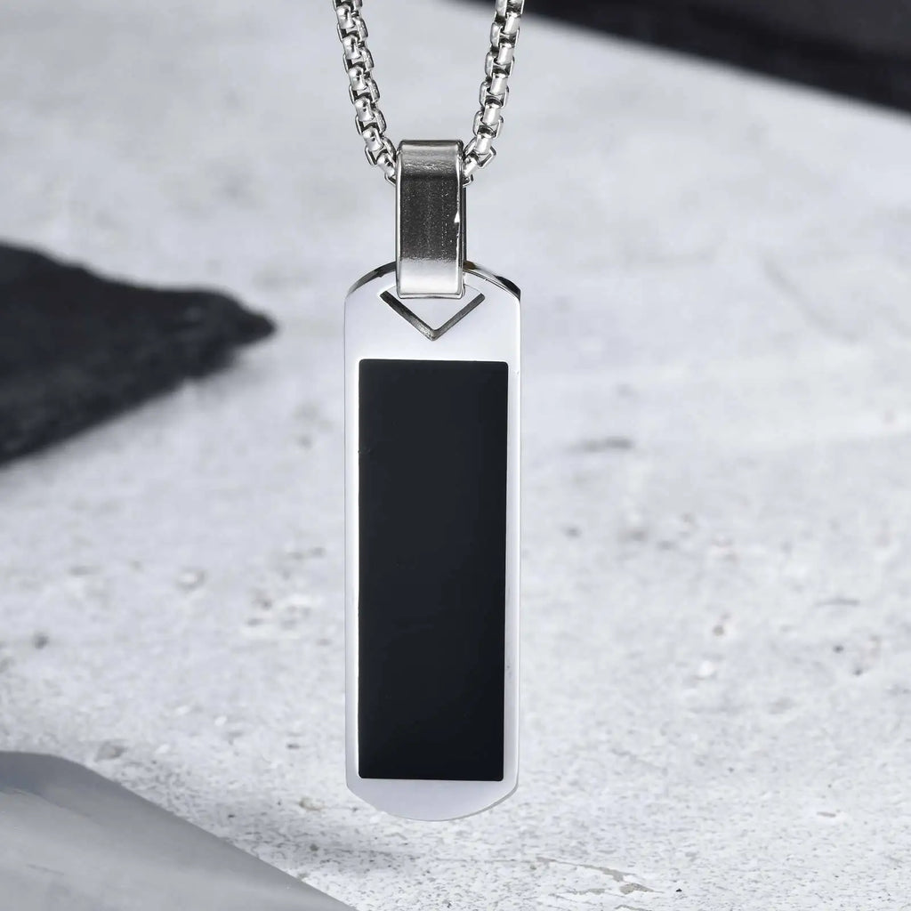 Casual Black Enamel Necklaces for Men,Waterproof Stainless Steel Square Pendant Necklace,Simple Fashion Male Collar Jewelry Gift
