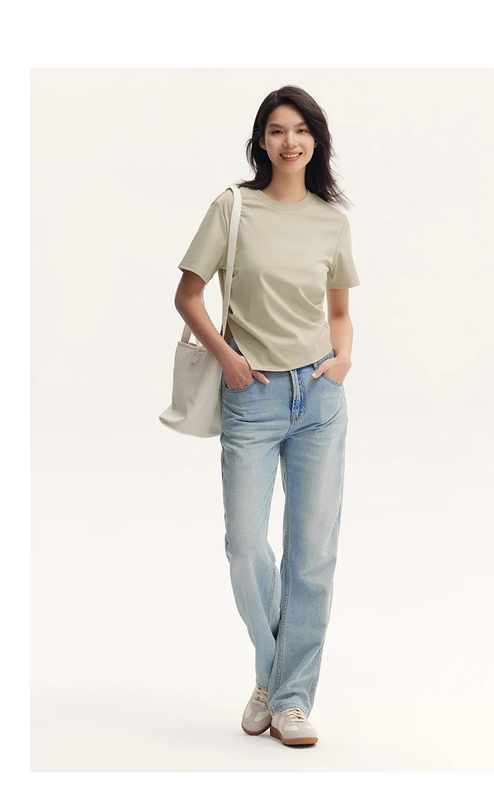 Semir Short-Sleeved T-Shirt For Women Short And Slimming With A Small Surprise New In 2024 Summer Pure Cotton Top