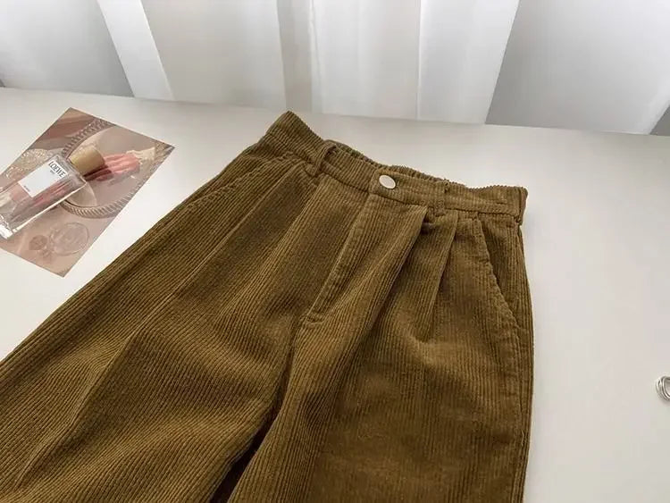 Vintage High Waist Corduroy Pants Women Spring Fall Straight Causal Full Length Trousers Korean Fashion Baggy All Match Pant New
