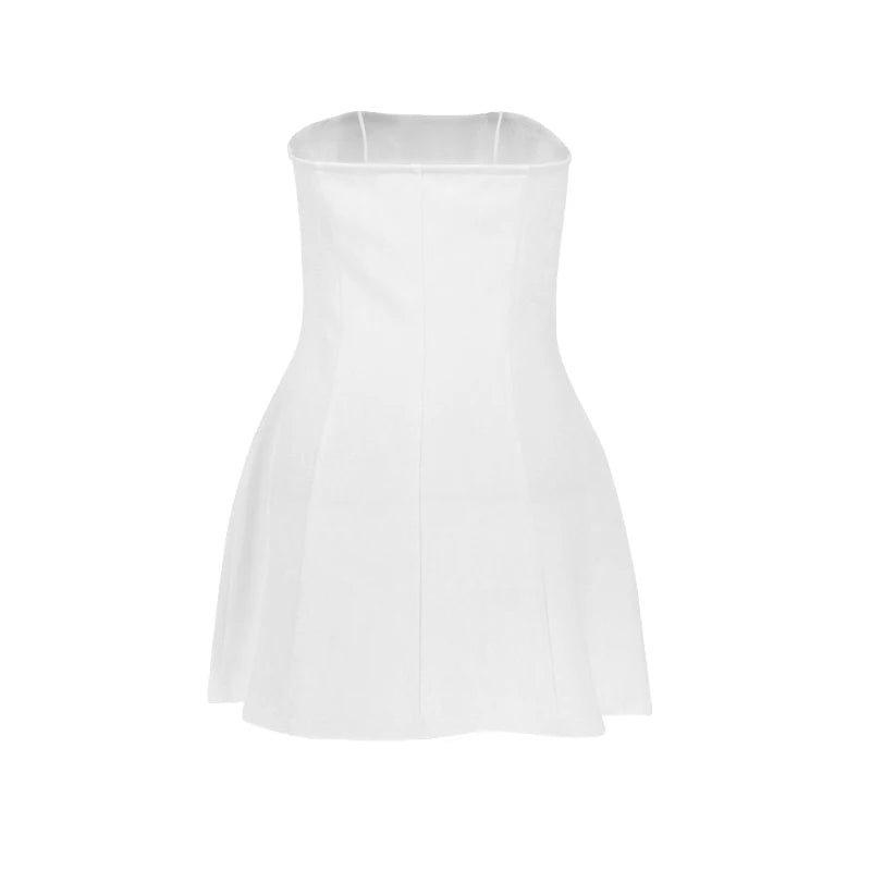 Strapless A-Line Dress Women's Summer New Solid Fashion Sleeveless Sexy Off Shoulder Dresses Bodycon Elegant Club Party Dresses