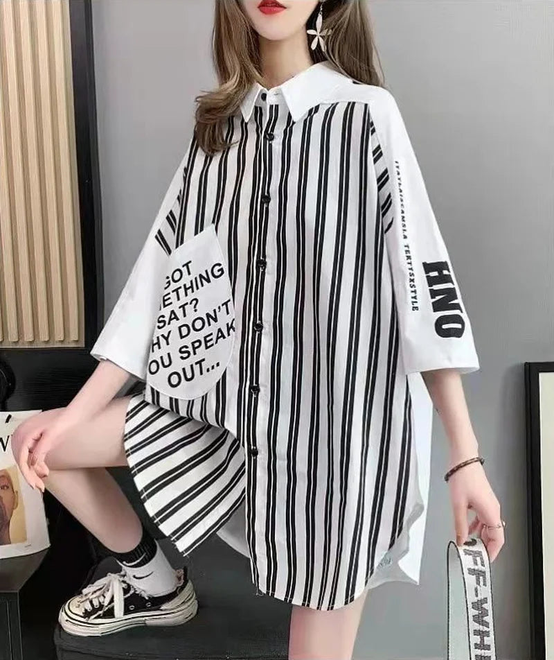 Cool Women's Buttoned Shirt Fashion Blouses or Tops for Woman Asymmetrical Casual Vintage Trends Korean Loose Particular Top New