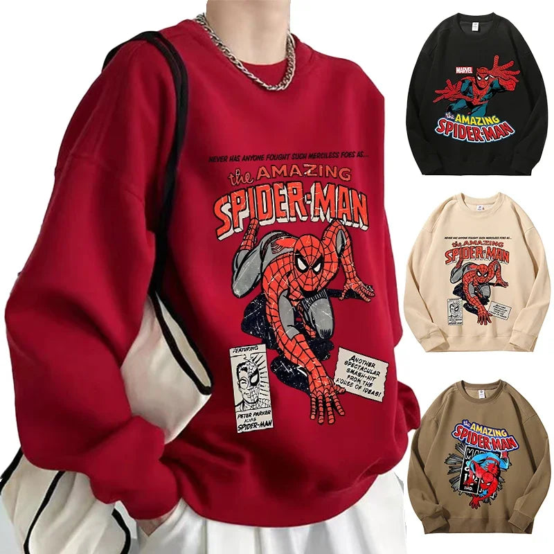 High Quatily Cotton Spiderman Print Sweatshirt Crew Neck Casual Pullovers Streetwear Sweatshirts for Women Long Sleeve Clothing