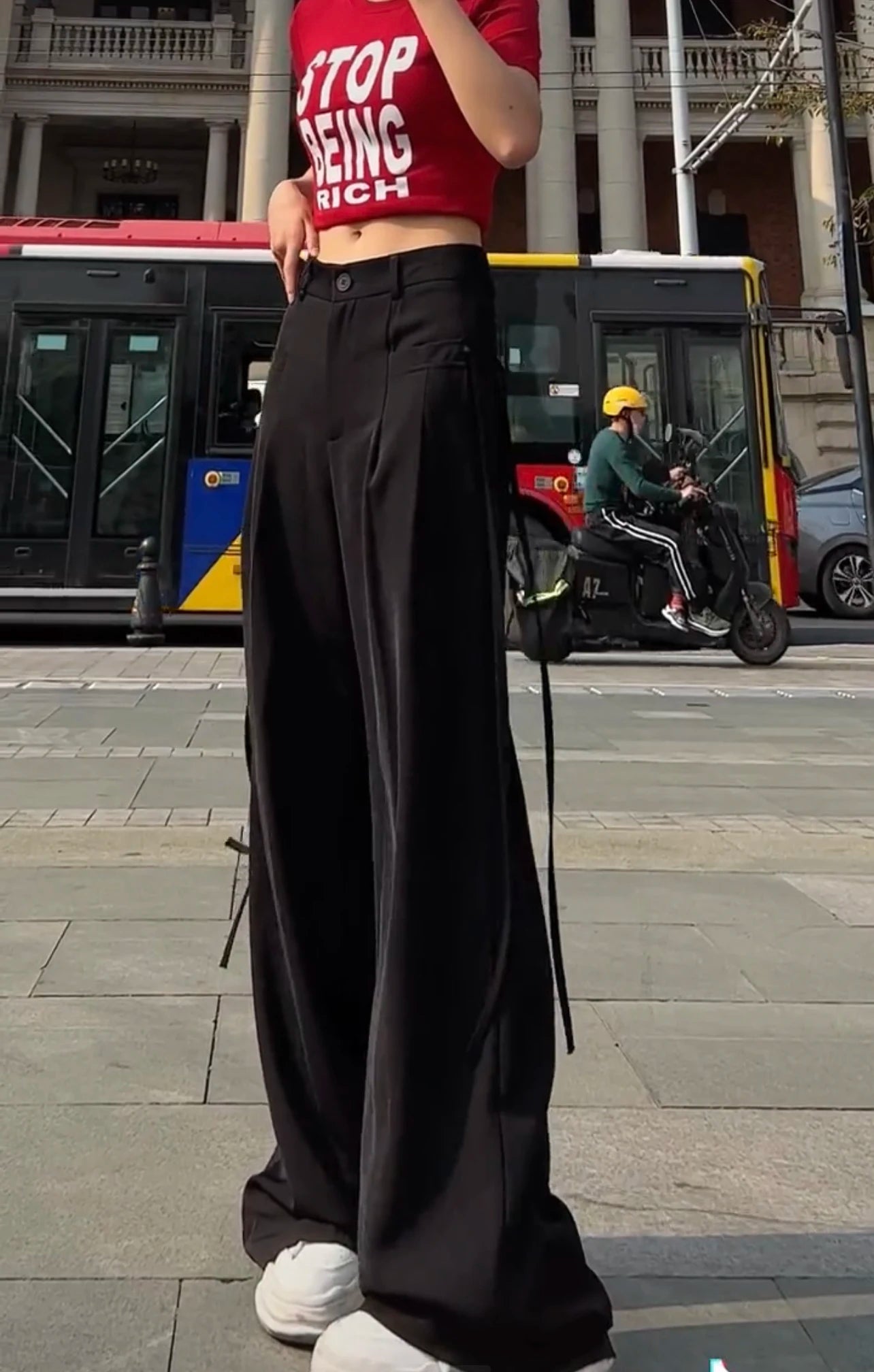 Jielur Lace-up High Waist Straight Women Suit Pants Summer Slim Loose Full Length Female Wide Leg Pants Casual Chic Office Lady