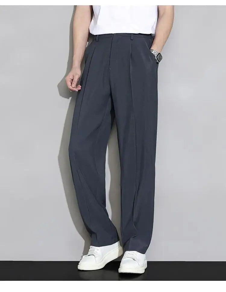 Summer Solid Color Fashion Straight Pants New Man High Street Casual Zipper Pockets Button Loose Korean Style All-match Trousers